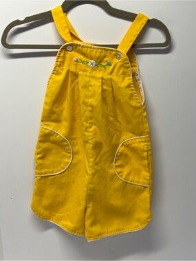 Vintage Sears Yellow Embroidered Overalls Shortalls Size M 4-5